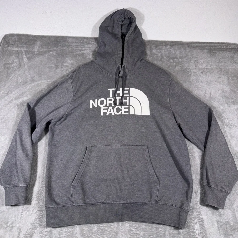 North Face Hoodie Mens XL Gray Fleece Pullover Big‎ Logo Outdoor Hiking